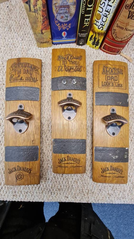 Personalised Beer Opener - Wall mounted,made from Oak Aged Whiskey