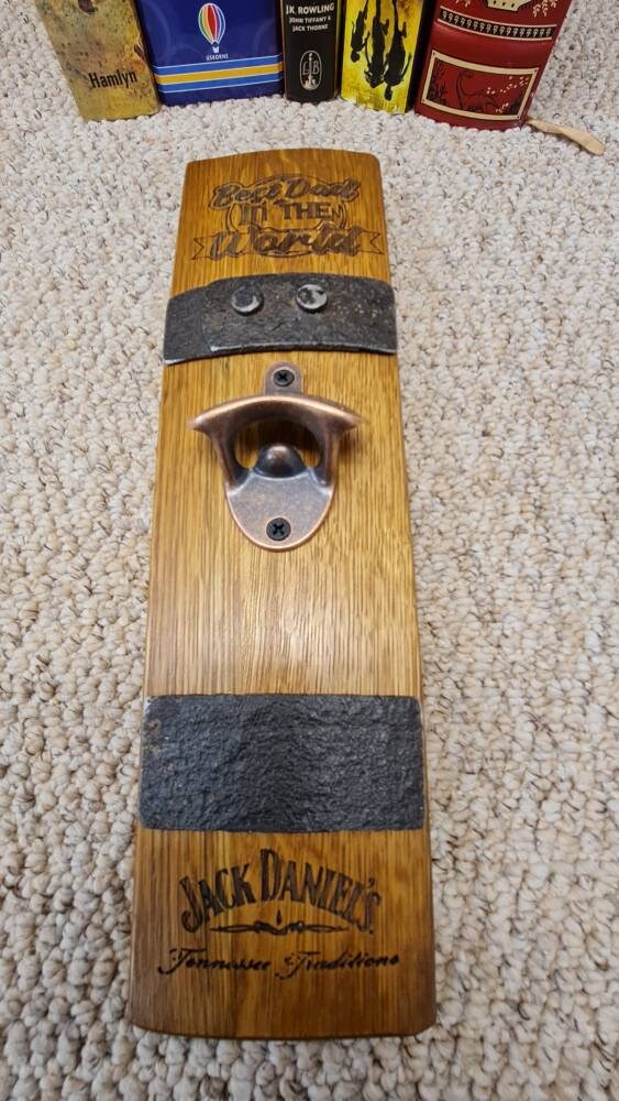 Personalised Beer Opener - Wall mounted,made from Oak Aged Whiskey