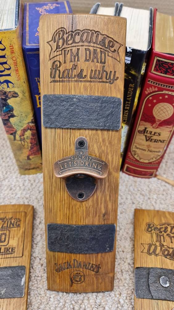 Personalised Beer Opener - Wall mounted,made from Oak Aged Whiskey