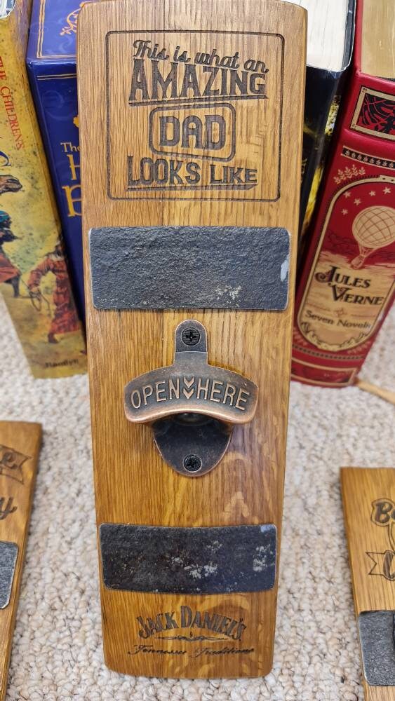 Personalised Beer Opener - Wall mounted,made from Oak Aged Whiskey