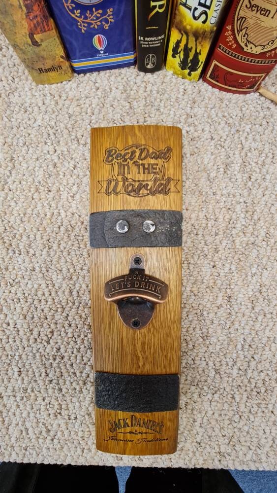 Personalised Beer Opener - Wall mounted,made from Oak Aged Whiskey