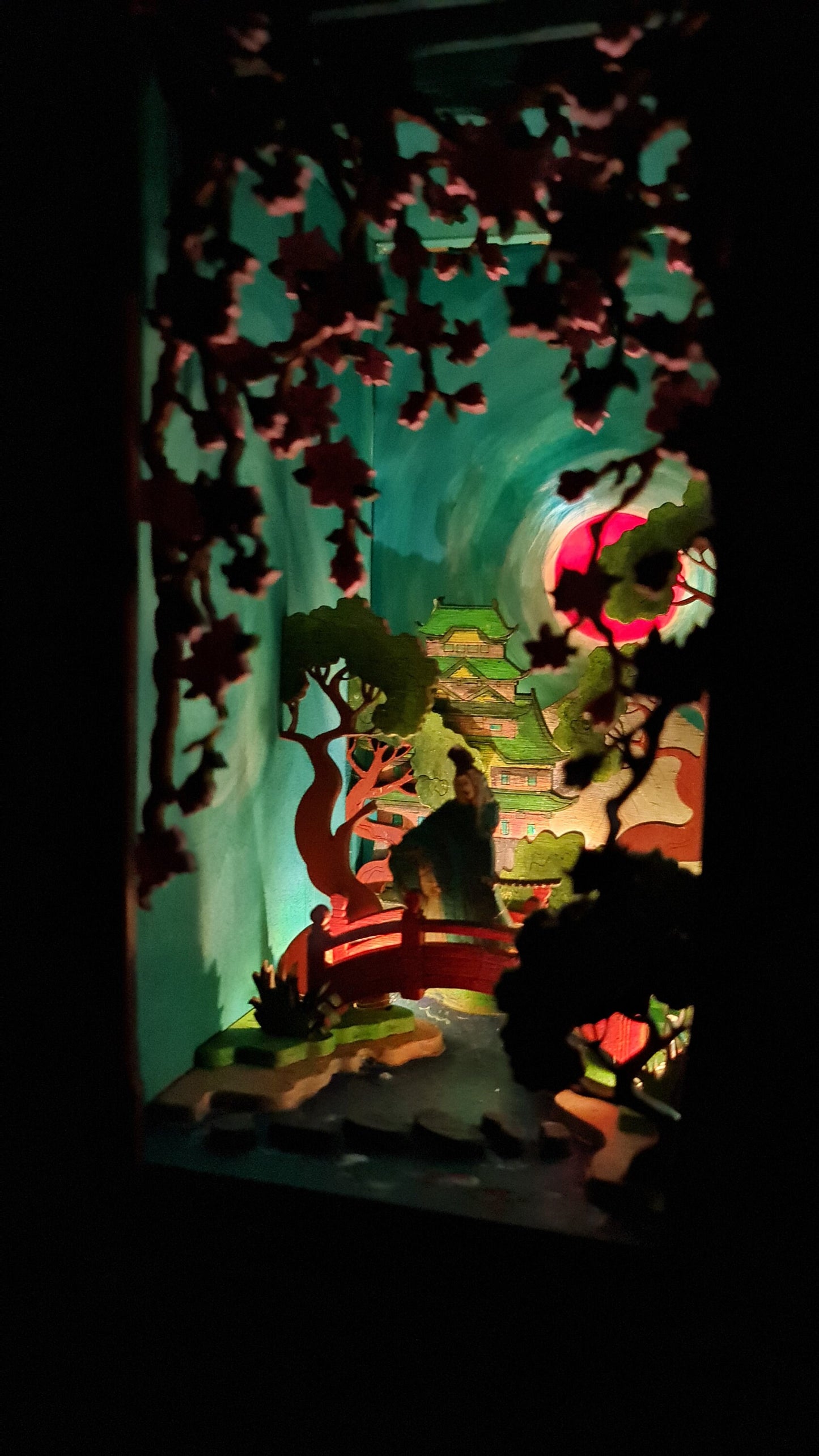 Japanese Book Nook Kit / Bookshelf insert / Bookend Puzzle Hand Painted and Unique