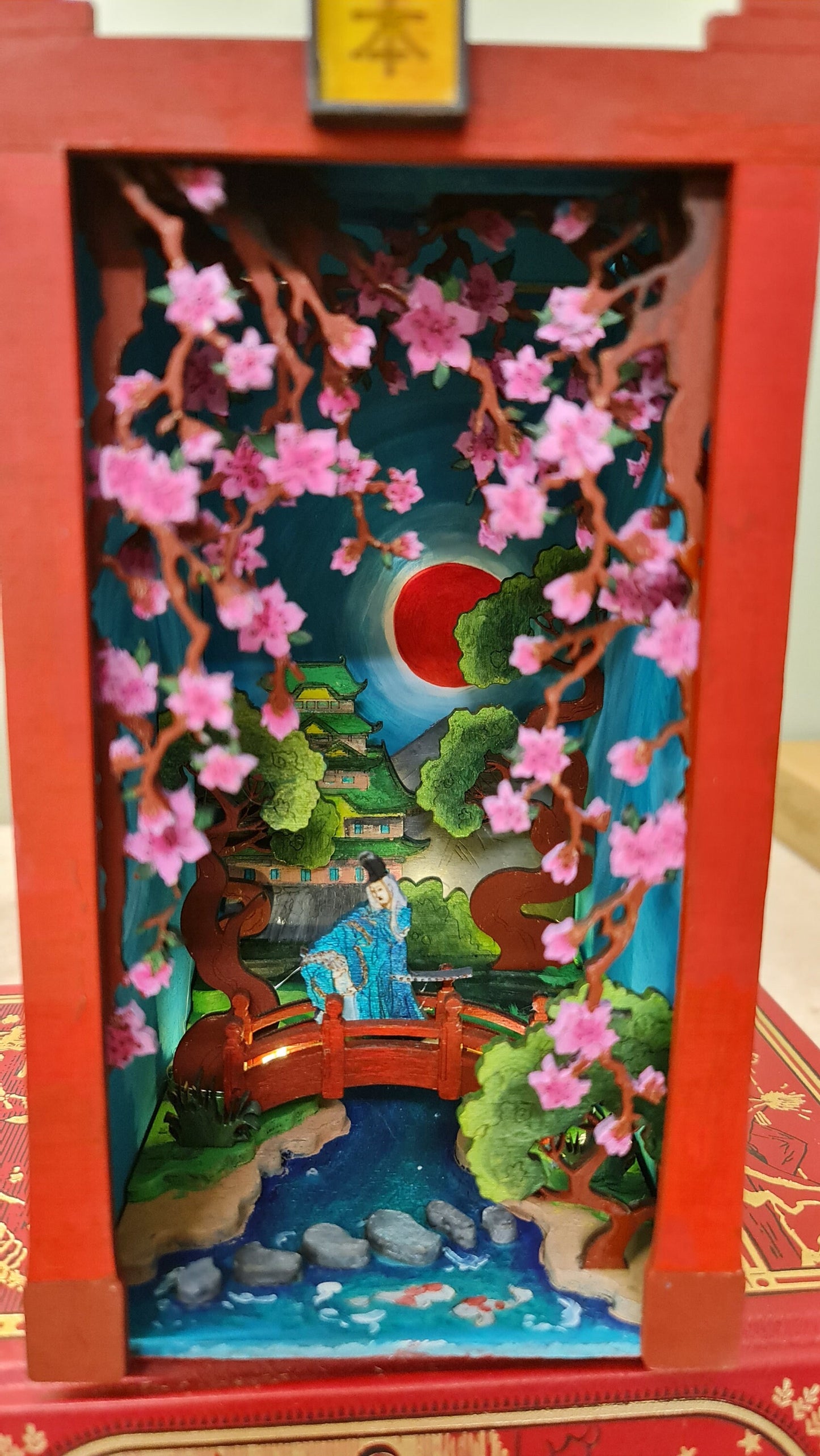 Japanese Book Nook Kit / Bookshelf insert / Bookend Puzzle Hand Painted and Unique