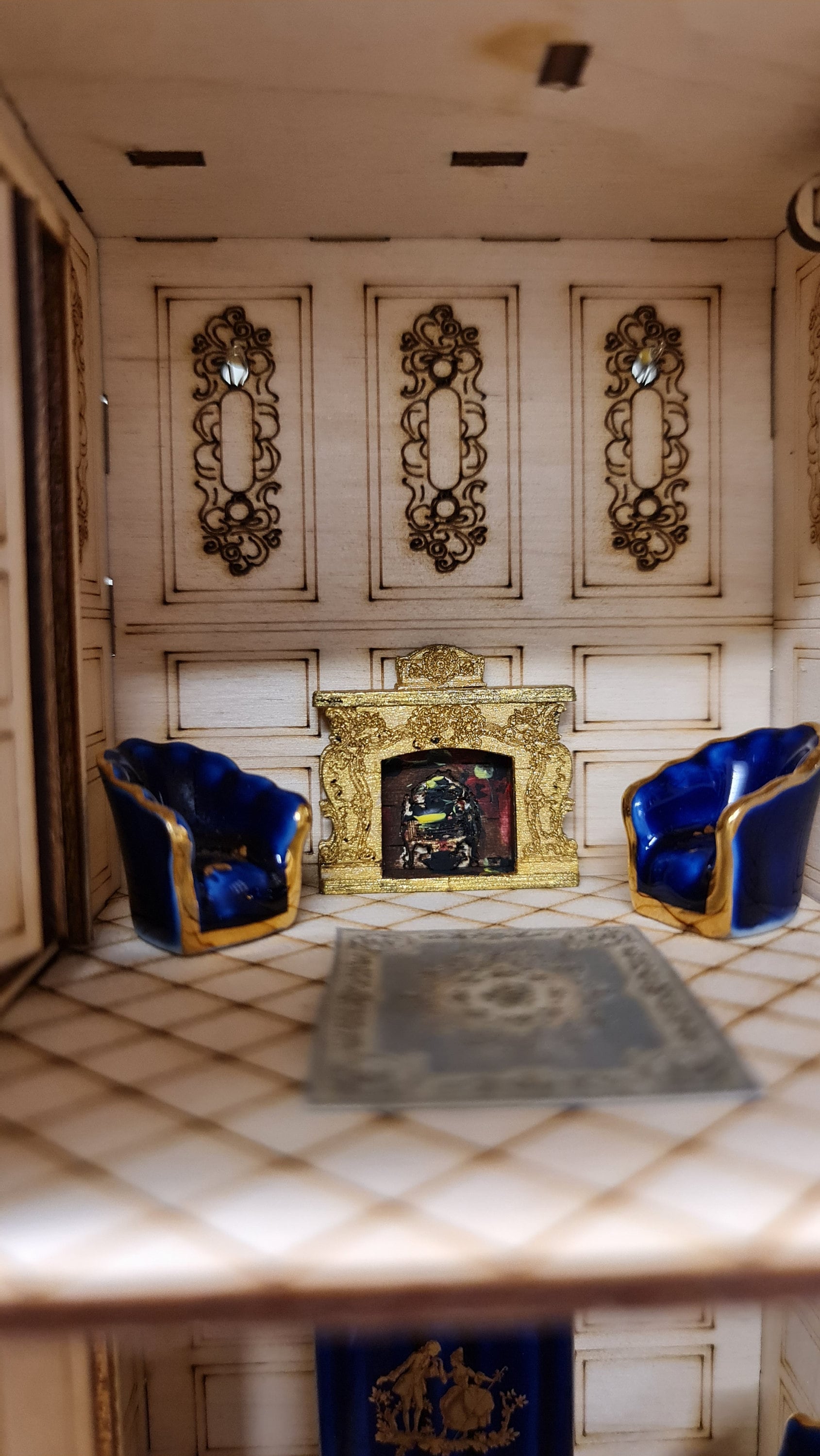 Baroque Fireplace set of 3 Kit, 1:48th scale, Miniature furniture