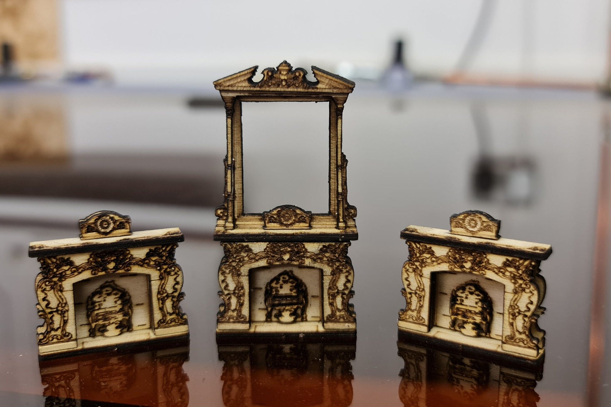 Baroque Fireplace set of 3 Kit, 1:48th scale, Miniature furniture