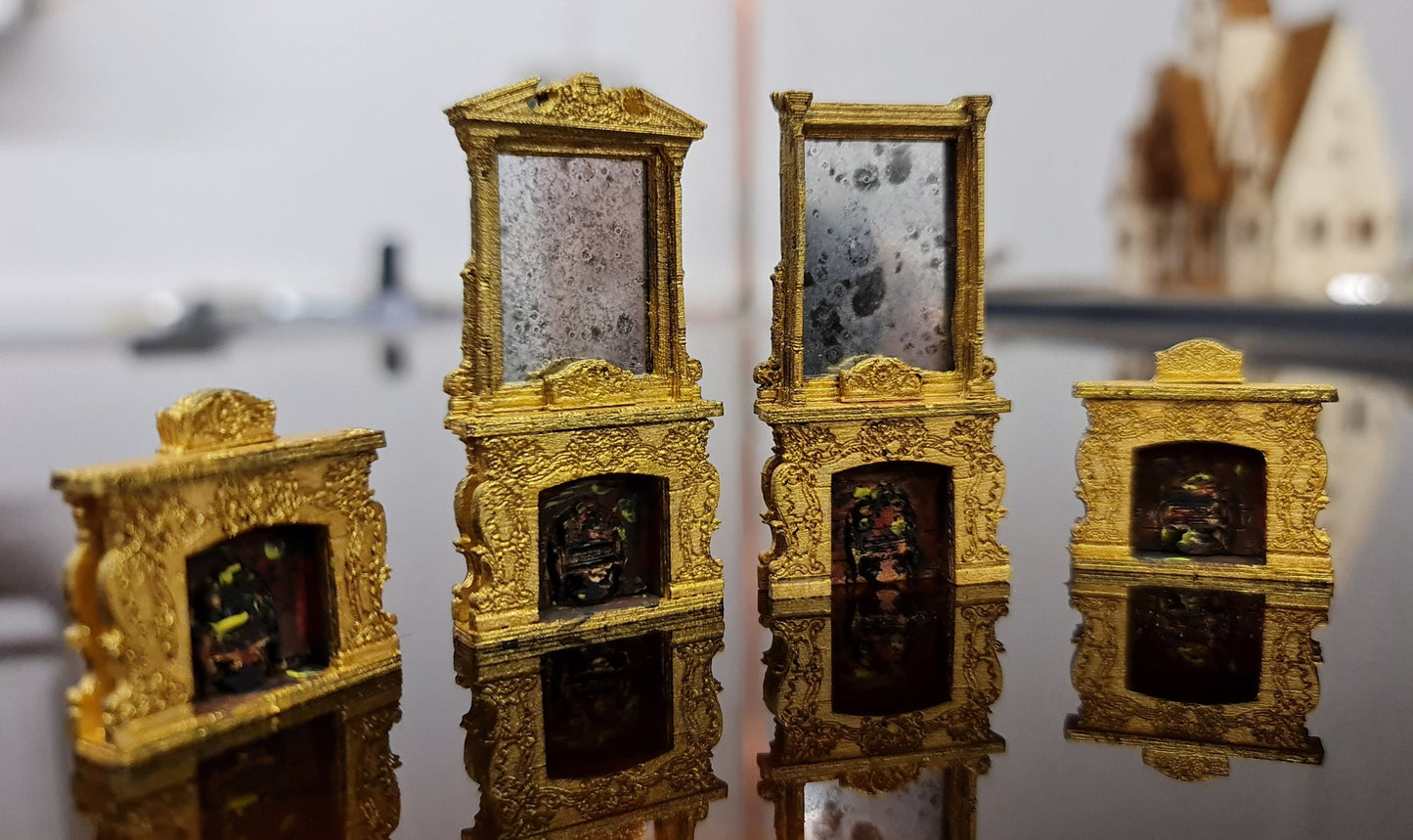 Baroque Fireplace set of 3 Kit, 1:48th scale, Miniature furniture