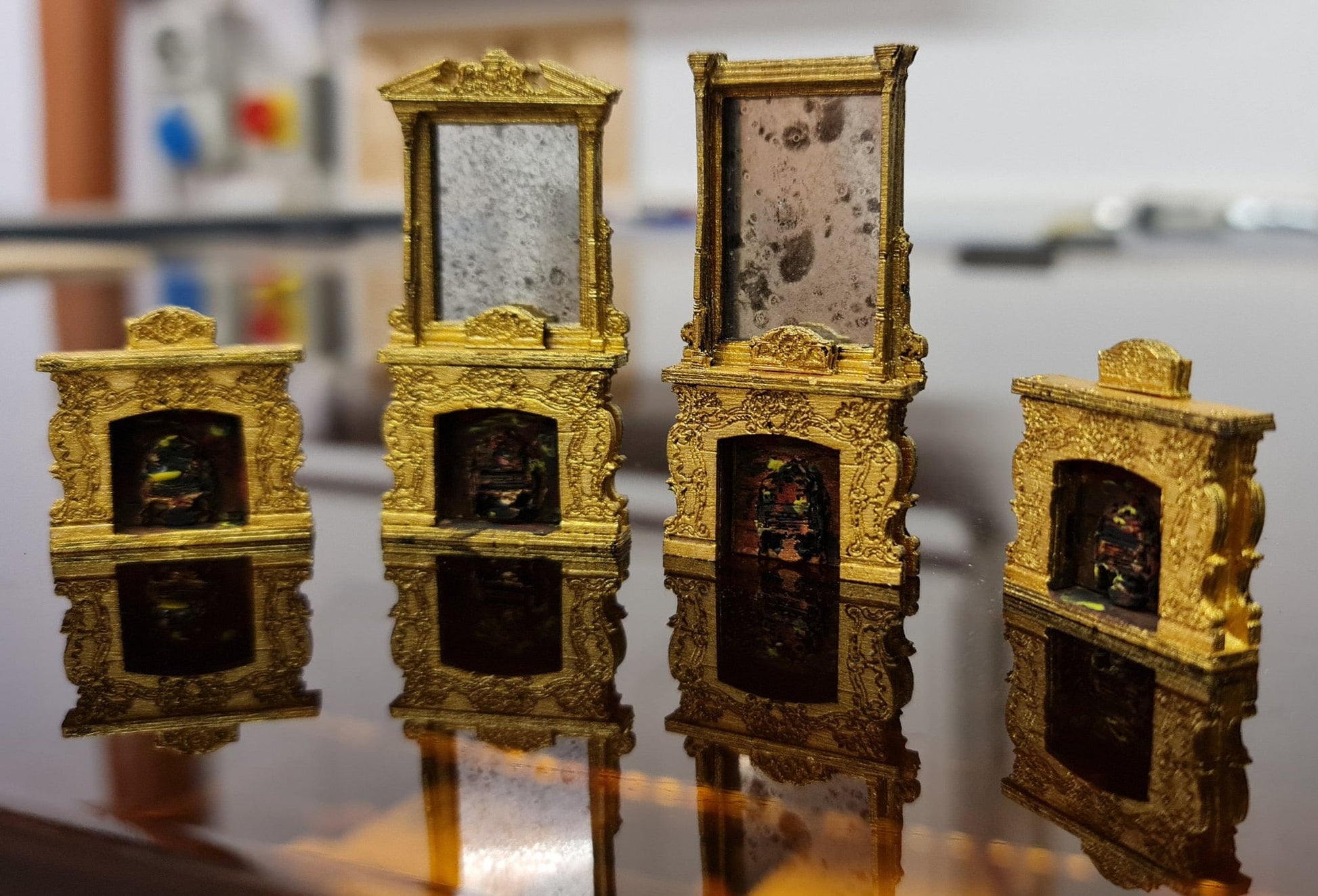 Baroque Fireplace set of 3 Kit, 1:48th scale, Miniature furniture