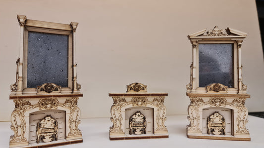 Baroque Fireplace set of 3 Kit, 1:24th scale, Miniature furniture