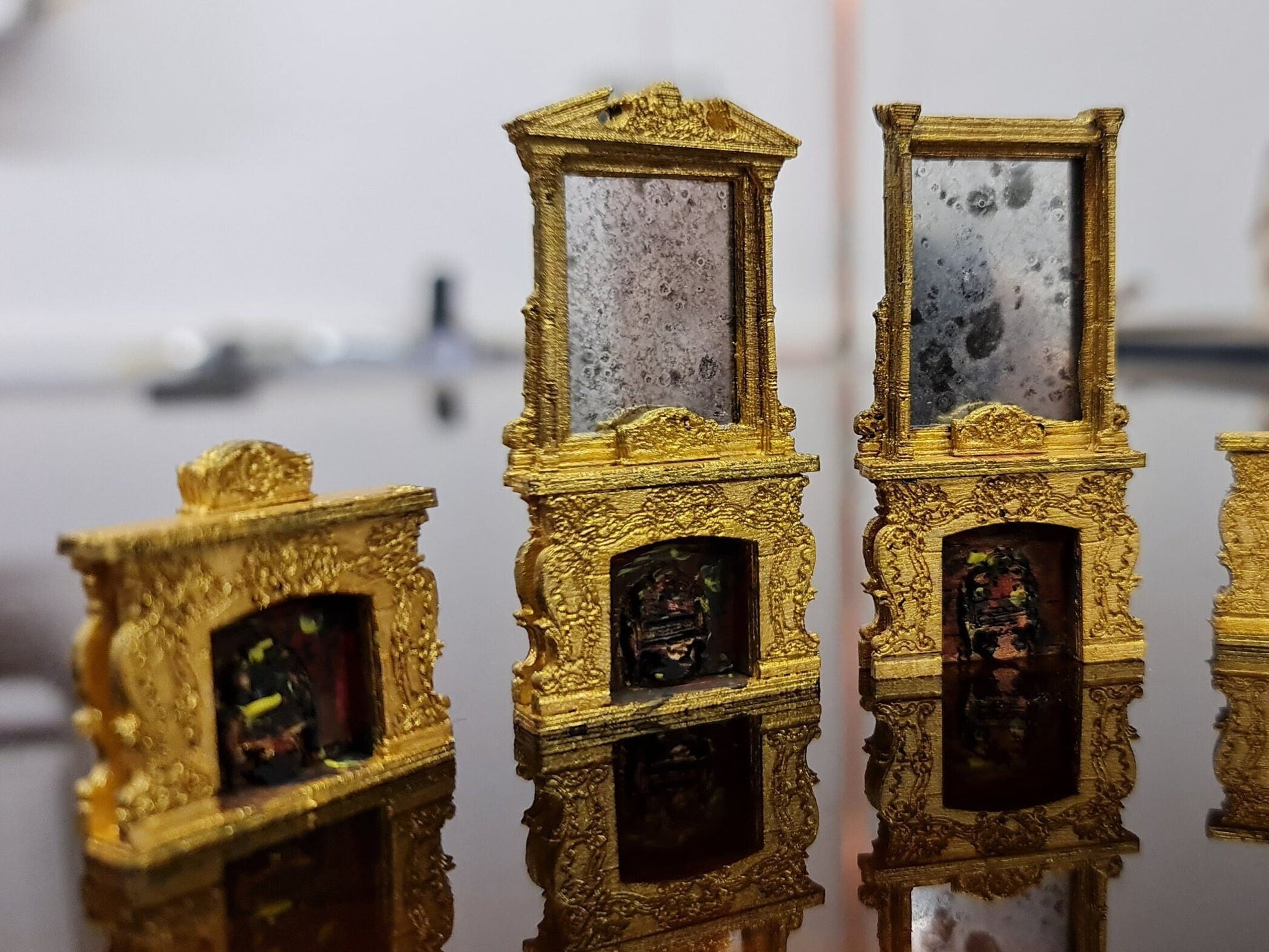 Baroque Fireplace set of 3 Kit, 1:24th scale, Miniature furniture