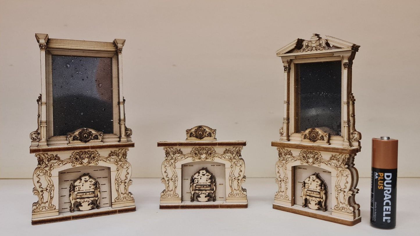 Baroque Fireplace set of 3 Kit, 1:24th scale, Miniature furniture