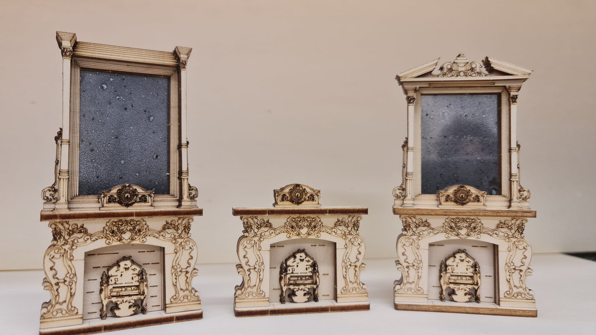 Baroque Fireplace set of 3 Kit, 1:24th scale, Miniature furniture