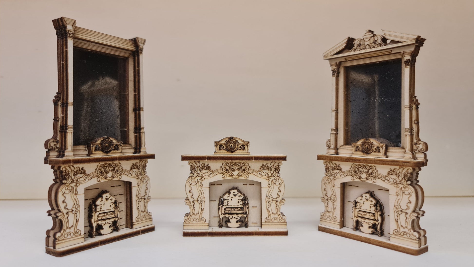Baroque Fireplace set of 3 Kit, 1:24th scale, Miniature furniture