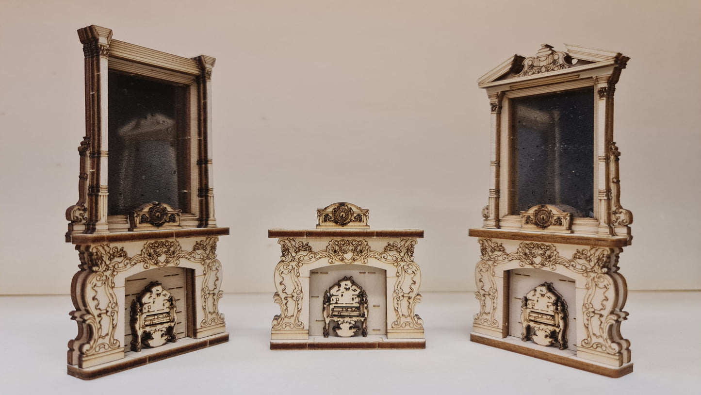Baroque Fireplace set of 3 Kit, 1:24th scale, Miniature furniture