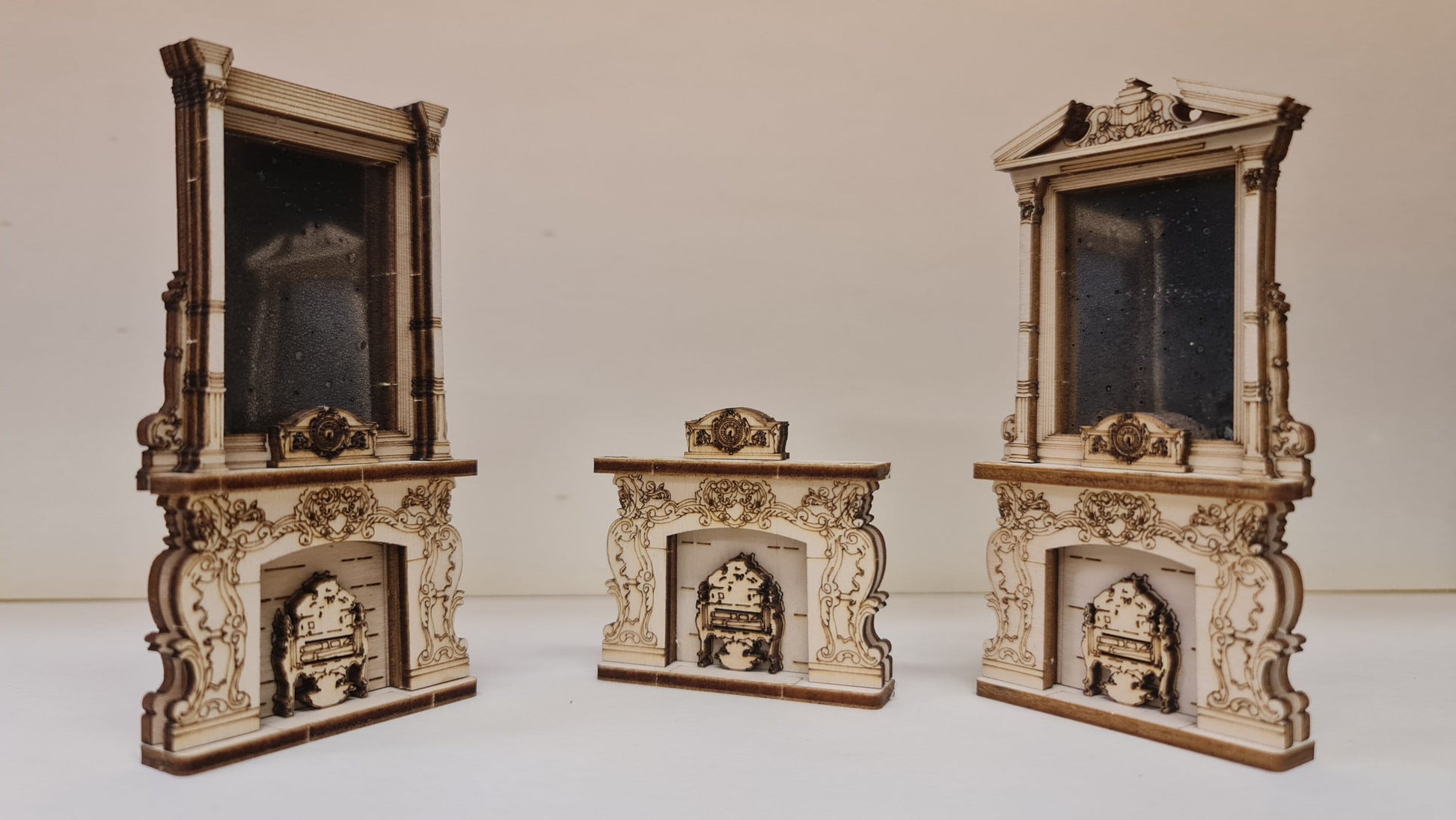 Baroque Fireplace set of 3 Kit, 1:24th scale, Miniature furniture