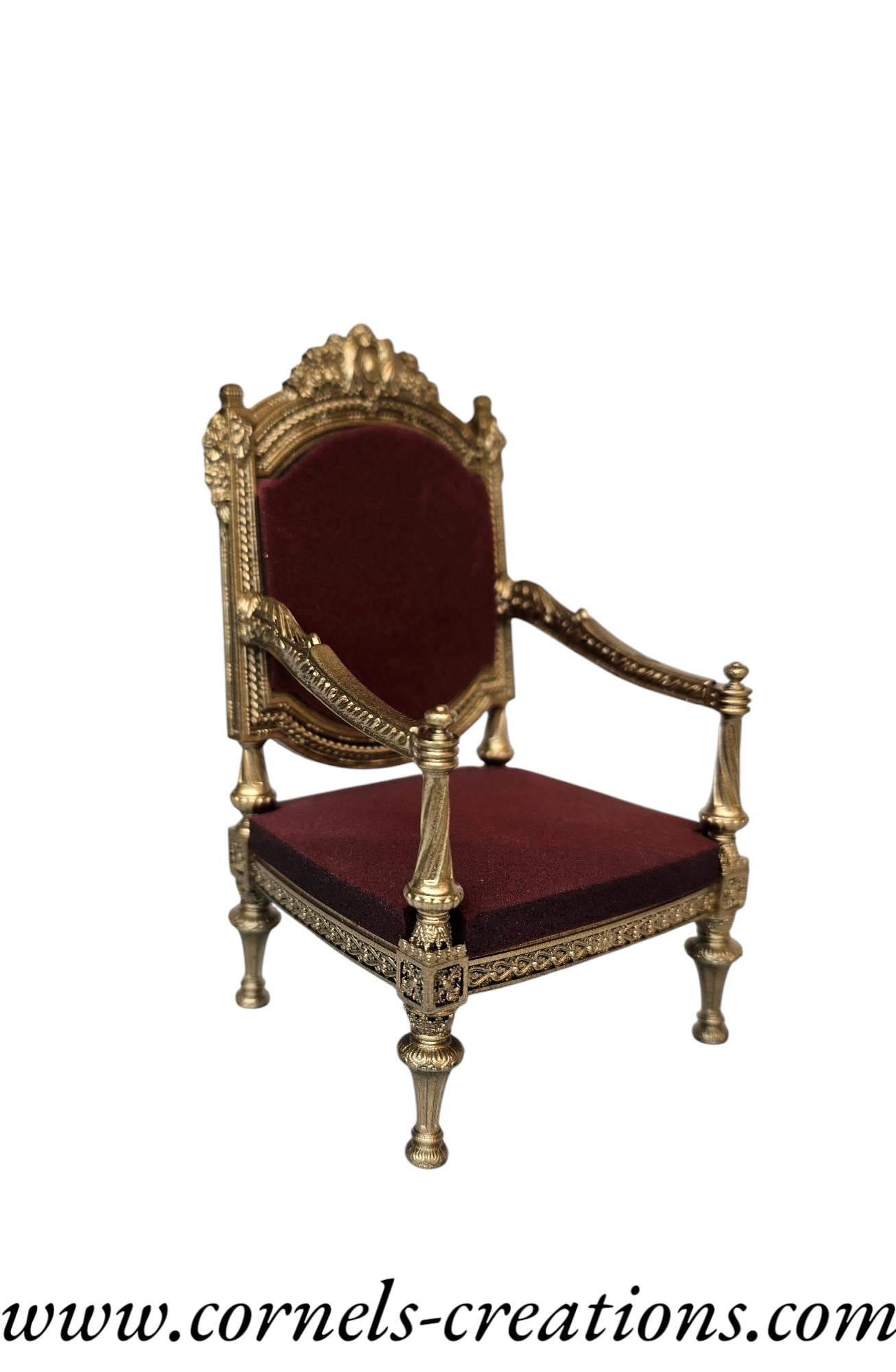 Baroque Rococo Armchair - 3D Printed, Miniature, Unpainted for Dollhouses