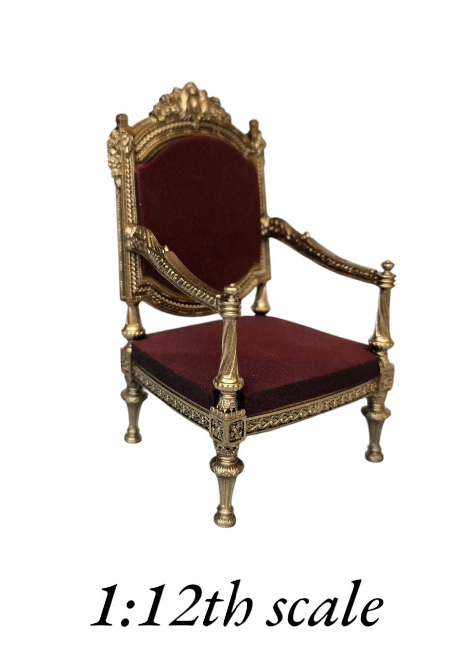 Baroque Rococo Armchair - 3D Printed, Miniature, Unpainted for Dollhouses