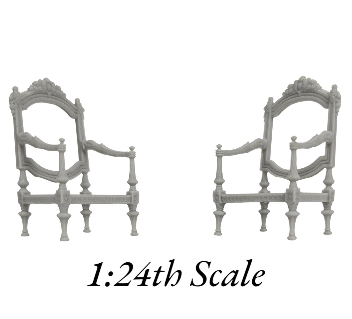 Baroque Rococo Armchair - 3D Printed, Miniature, Unpainted for Dollhouses