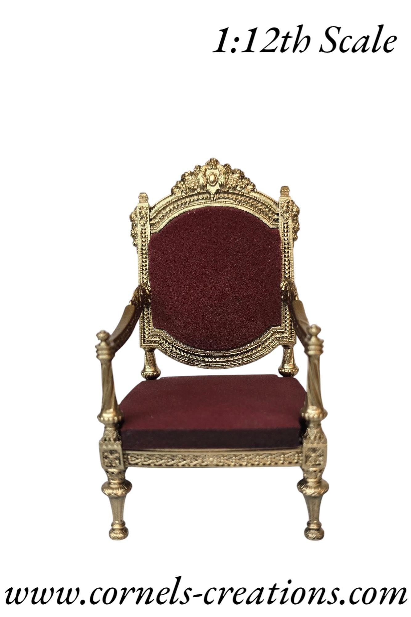 Baroque Rococo Armchair - 3D Printed, Miniature, Unpainted for Dollhouses