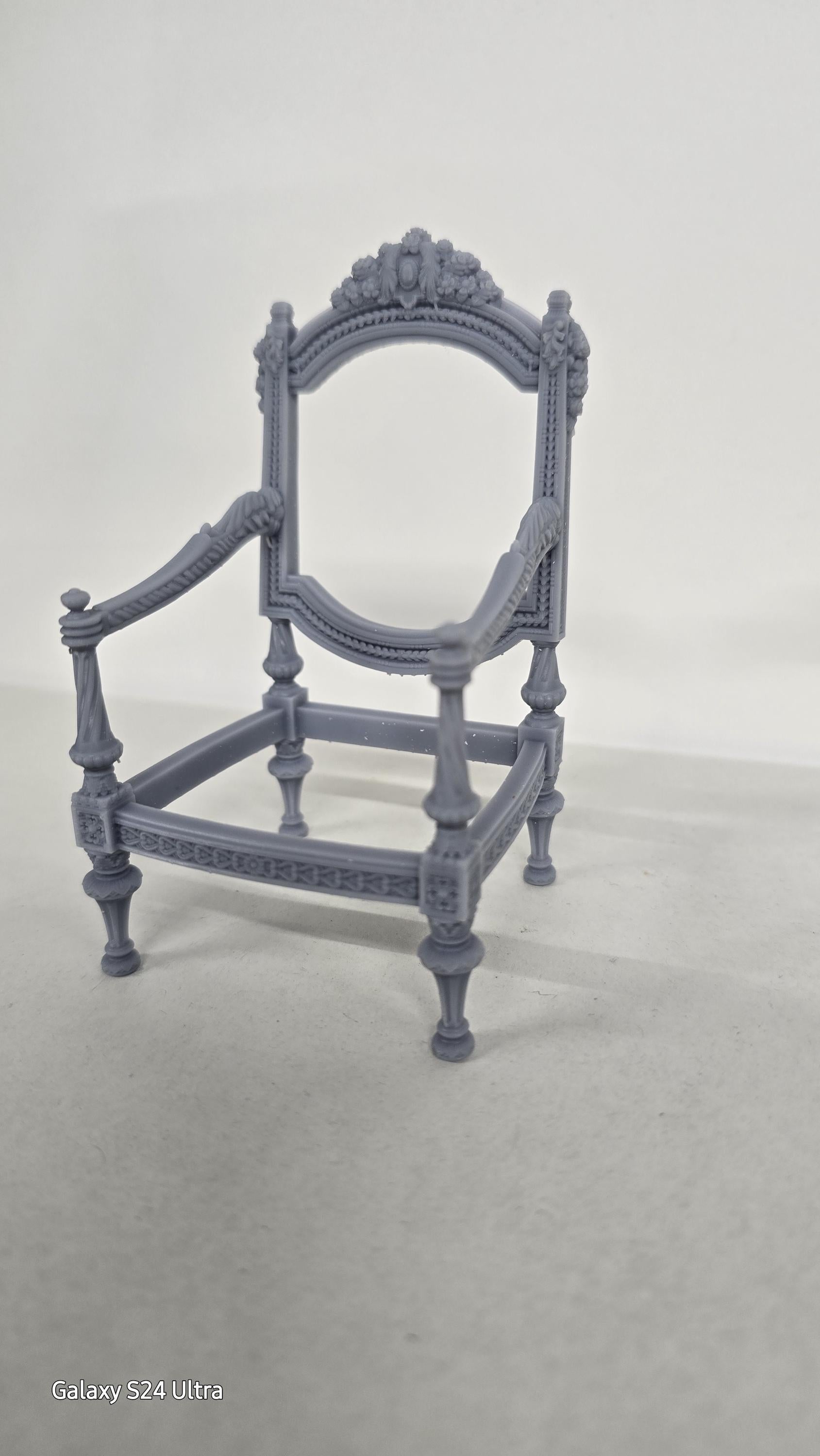 Baroque Rococo Armchair - 3D Printed, Miniature, Unpainted for Dollhouses
