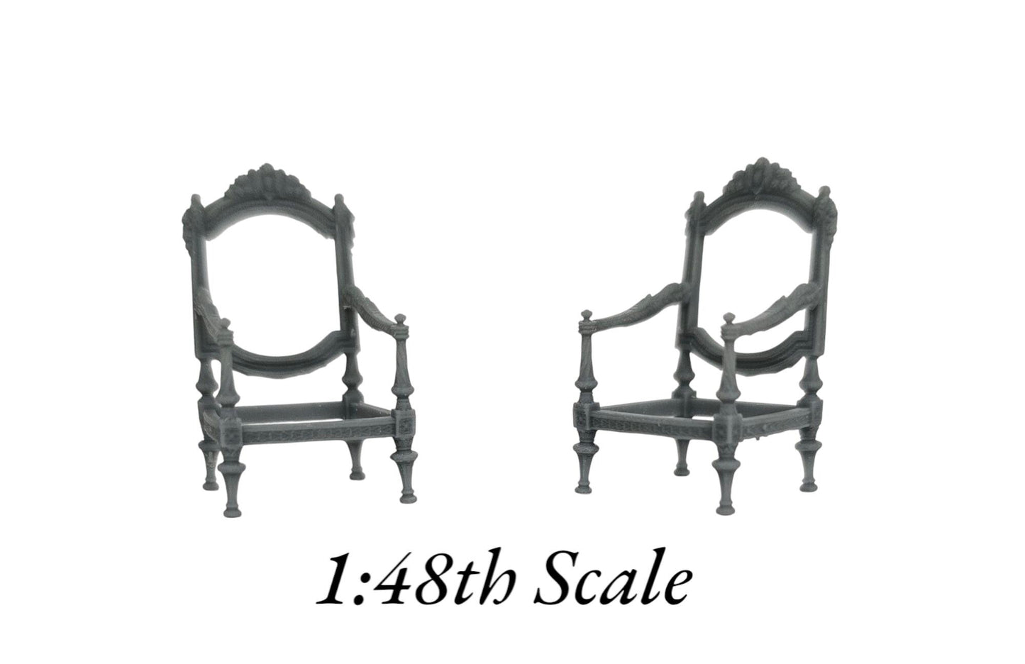 Baroque Rococo Armchair - 3D Printed, Miniature, Unpainted for Dollhouses