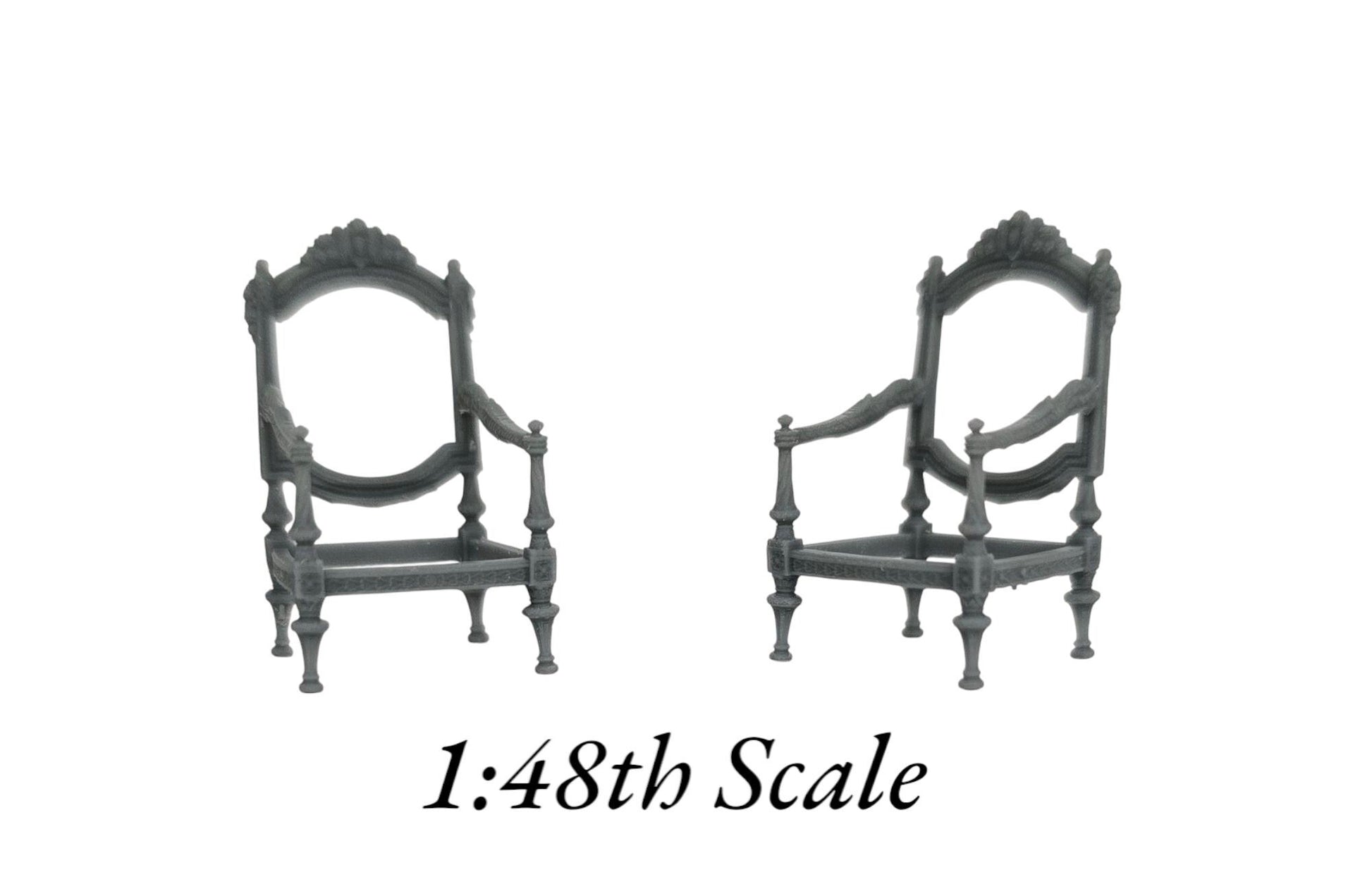 Baroque Rococo Armchair - 3D Printed, Miniature, Unpainted for Dollhouses