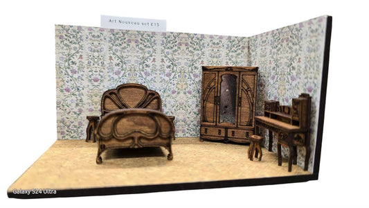 Art Nouveau Bedroom Furniture set Kit 1:48th Scale for dollhouses, miniature houses