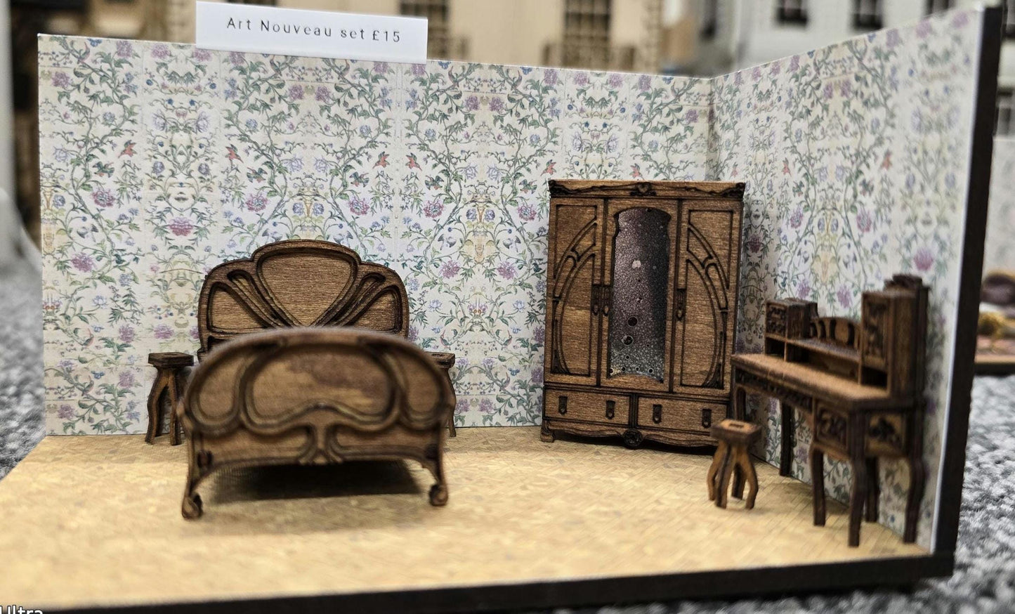 Art Nouveau Bedroom Furniture set Kit 1:48th Scale for dollhouses, miniature houses