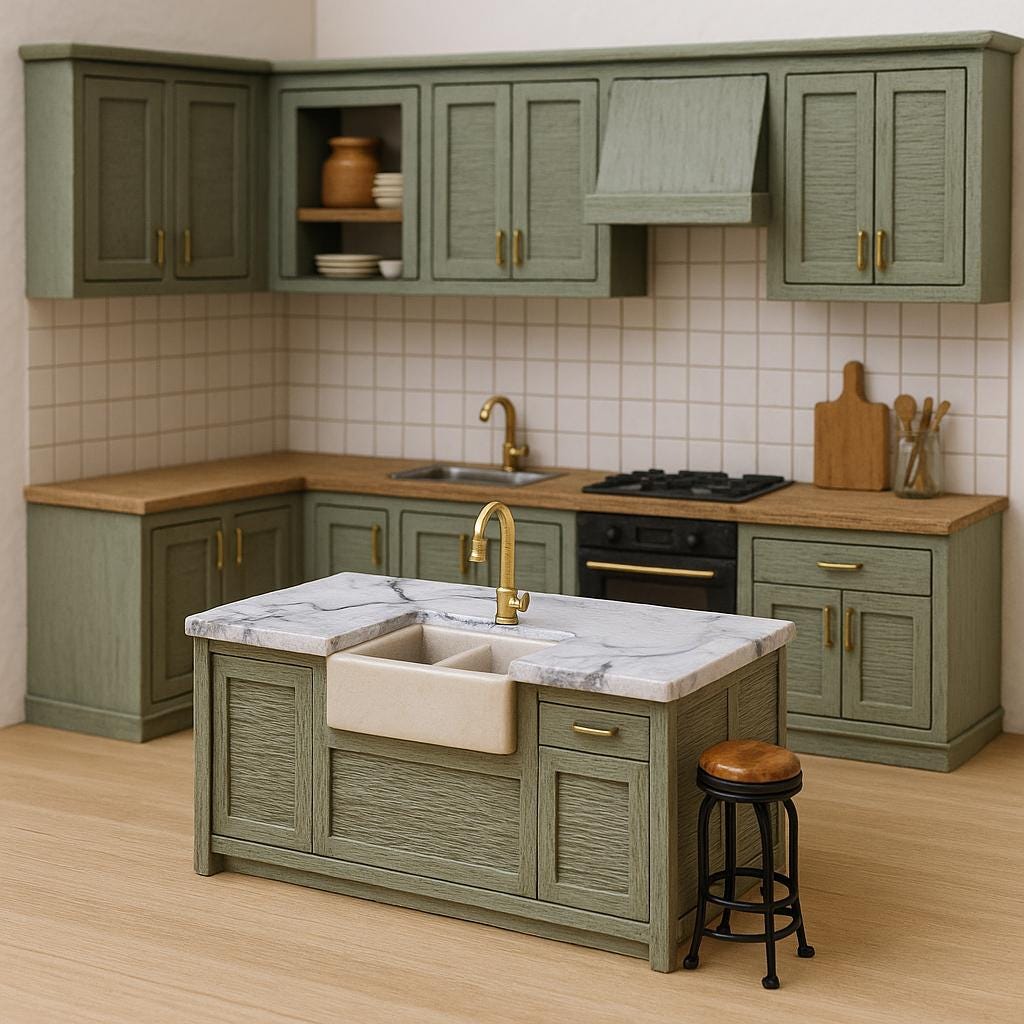 Kitchen Island Kit 1:48th Scale for dollhouses, miniature houses