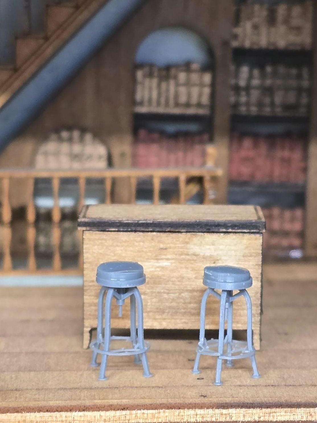 Miniature Stools, Set of 2 in 1;48th Scale, Unpainted, 3 printed, Kitchen Stools, Bar Stools