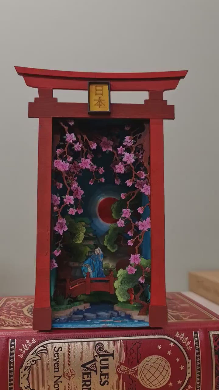 Book Nook / Diorama - Japanese Book Nook Kit/ Bookshelf insert/ Bookend Puzzle Hand Painted and Unique | Cornel73