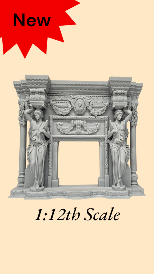 Baroque Fireplace 3D Printed in 1:12th scale, Dollhouse, Miniature