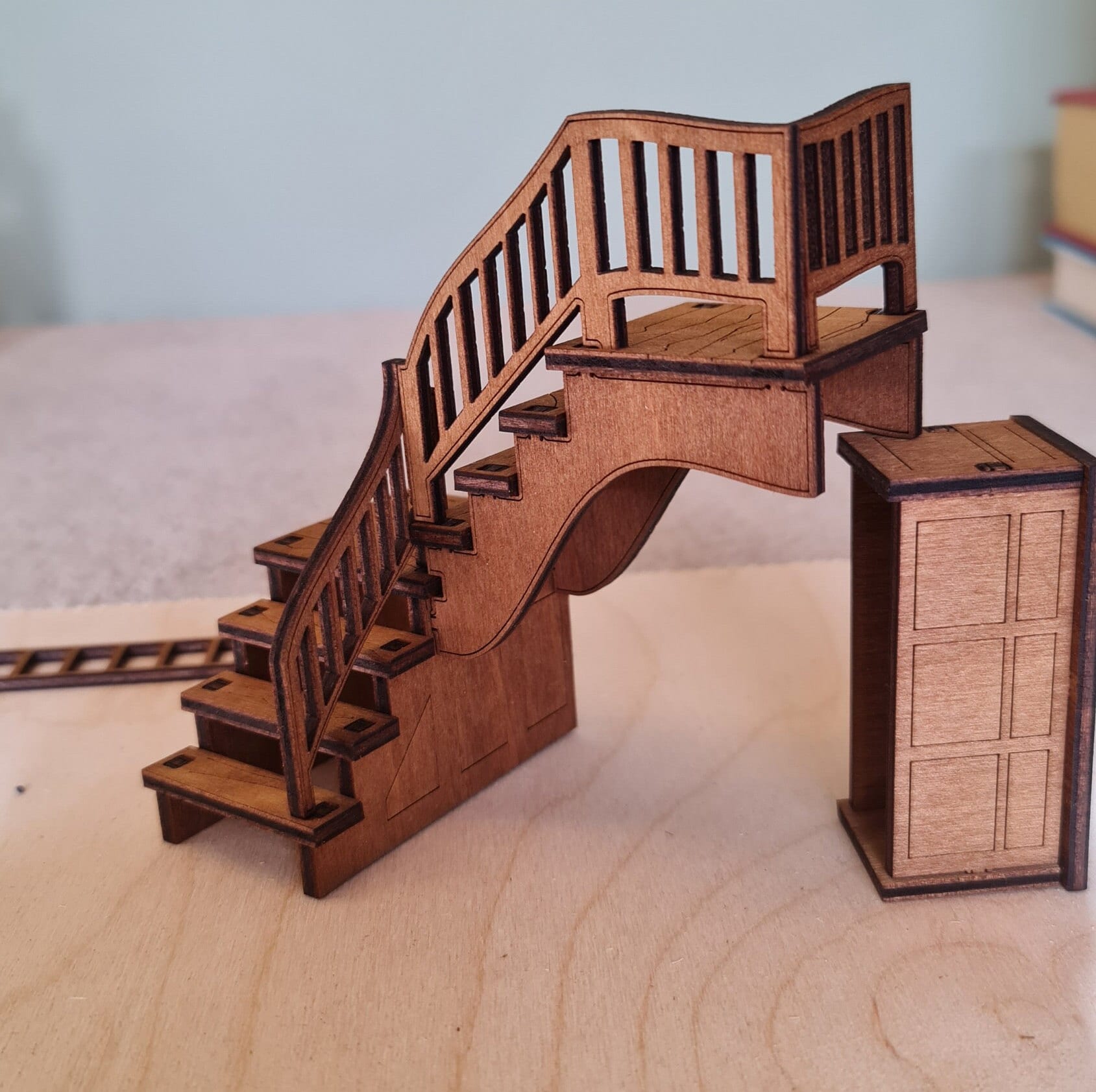 The "Magic Wand Shop", Interior with stairs, laser and desk