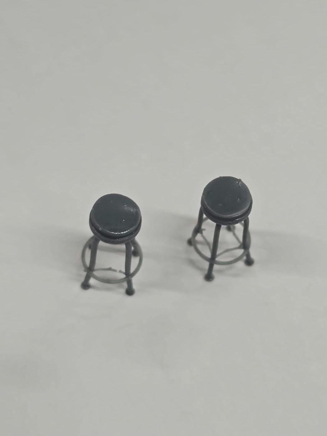 Miniature Stools, Set of 2 in 1;48th Scale, Unpainted, 3 printed, Kitchen Stools, Bar Stools